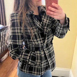 Urban Behavior Wool-Blend Plaid Peacoat – Size Small